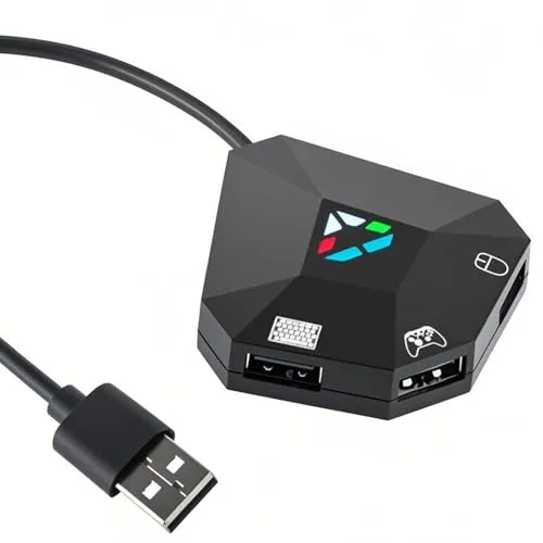 Megadream Keyboard and Mouse Converter for NS-Switch, USB Switch Wahlschalter, Keyboard and Mouse Adapter for PS4 / PS3 / Xbox ONE / 360 Console Series Converter, 1 Type-C & 3 Micro-USB