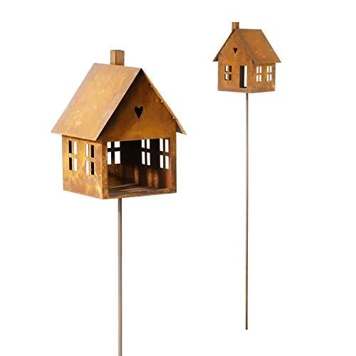 Vogelhaus Futterstelle Haus zum Stellen Laterne Metall Rost Deko Kerzenhalter Vogel Wildvögel