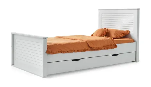 Luxus Kinderbett – Stilvolles Holzdesign für das Kinderzimmer - Robuster Bettrahmen aus hochwertigem Holz, ideal für ein modernes Kinderzimmer. Maße: 100 x 200 cm, elegante weiße Farbe, perfekt für eine entspannte Schlafumgebung.