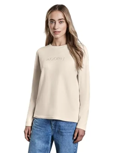 Shirt mit Schriftzug – Langarm Damen T-Shirt - T-Shirts für Damen mit Rundhalsausschnitt und schimmerndem Schriftzug, seitlichen Schlitzen und bequemen Viskosemix für optimalen Tragekomfort.