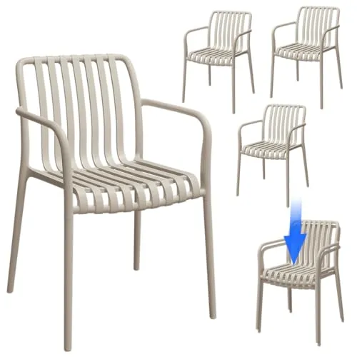 STEELSØN Pincoya Gartenstühle 4er Set – Wetterfeste Loungesessel für Balkon und Garten - ⭐ MODERNES DESIGN MIT ARMLEHNE – Diese stapelbaren Gartenstühle aus robustem Kunststoff bieten Komfort und Stil für jede Outdoor-Umgebung. Ideal für entspannte Stunden auf Terrasse oder Balkon, bis 120 kg belastbar.