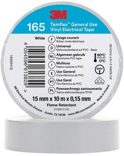 3M PVC Elektro-Isolierband 165WH1E Temflex165 weiß15X10