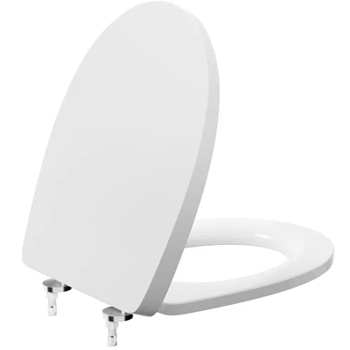 PUKANIUM WC Sitz mit Absenkautomatik, Toilettendeckel Oval, Weiß Klobrille, Klodeckel Absenkautomatik, Toilettenbrille, WC Deckel Soft Close, Familien Toilettensitz, Toilet Seat -SOFETIY SERIE