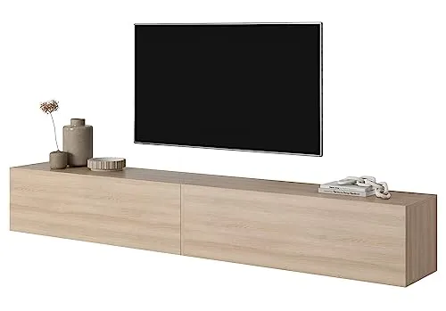 Selsey TV Schrank 200 cm Eiche Bisira – Eleganter Wand-Möbel - Stylischer TV-Schrank mit minimalistischen Türen für zusätzlichen Stauraum. Hergestellt aus langlebigen, feuchtigkeitsbeständigen Materialien. Ideal für Fernseher bis 75'' und mit einfacher Selbstmontage.