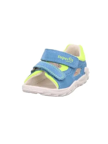 Superfit Flow Sandale, Hellblau/Gelb 8410, 23 EU - Wanderschuhe mit chromfrei gegerbter Lederinnensohle und strapazierfähigem Textilfutter. Ideal für kleine Abenteurer dank 2 Klettverschlüssen für einfachen Einstieg und optimalen Halt.