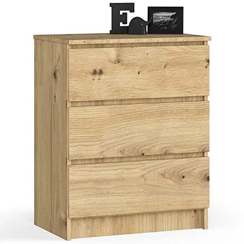 Home Collective Kommode in Artisan Eiche mit 3 geräumigen Schubladen, 60 cm breit, 77 cm hoch Kommode Schlafzimmer Flur Wohnzimmer Organizer mit Schubladen Holz Highboard Sideboard Schrank