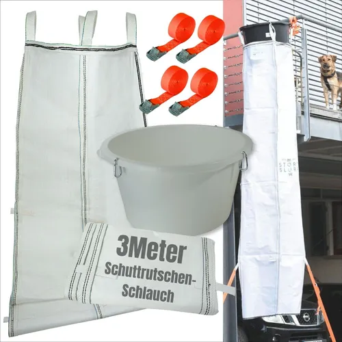 Schuttrutsche 3m Bauschutt Schlauch Set flexibel Schuttrohr mit 4x Spanngurten