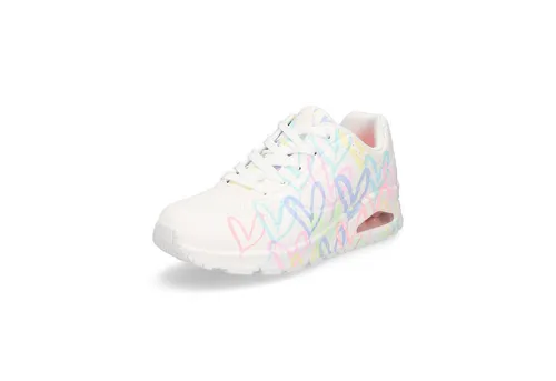 Skechers Uno Sneaker Damen - Herzdesign von James Goldcrown, Größe 39 - Stylishe Sneaker mit einzigartigem Lovewall-Herzdesign, aus strapazierfähigem Duraleder und optimalem Tragekomfort für den Alltag.