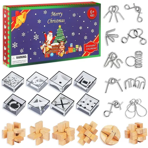 Knobelspiele Adventskalender 2025 für Kinder - 24-teiliges Set mit spannenden Denkspielen, ideal für Jungen und Mädchen, um die Vorfreude auf Weihnachten spielerisch zu steigern.