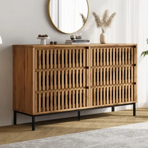 MODFU Kommode mit 6 Schubladen – Beistellschrank im Gitterdesign