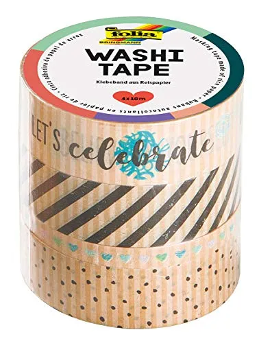 folia 26447 - Washi-Tape, Klebeband aus Reispapier, 4er Set Kraftpapier