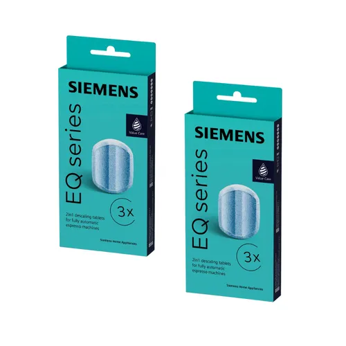 SIEMENS TZ80002 Entkalkungstabletten 2 x 3 Stück - Effektive Entkalkungstabletten für Kaffeevollautomaten und Maschinen, kompatibel mit Bosch und Siemens Modellen. Sorgt für optimalen Kaffeegenuss und verlängert die Lebensdauer Ihrer Geräte.