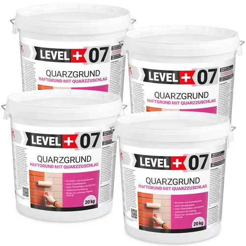 LEVEL+ QUARZGRUND RM07 - 80 kg - Hochwertige Quarz-Haftgrundierung für Beton und Keramik, schnell trocknend, frostbeständig und wasserabweisend. Ideal für glatte und nicht saugfähige Untergründe.