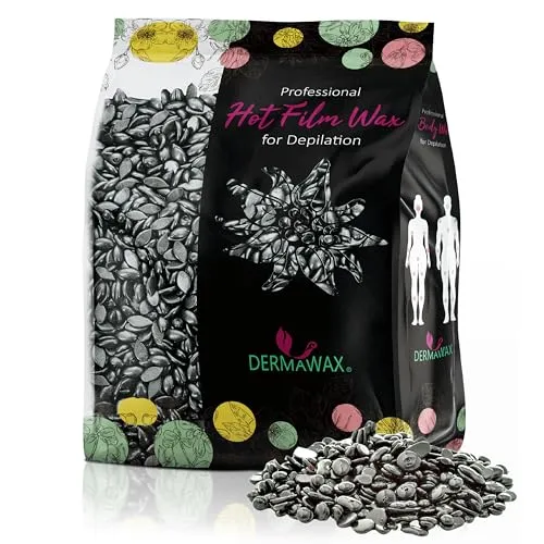 Dermawax Black 500g Wachsperlen – Starkes Heißwachs für Männer & Frauen – Entfernt Brust-, Rücken-, Nacken-, Gesichts-, Ohren- & Nasenhaare sowie Intimhaare – Profi Wax für Starke Haare