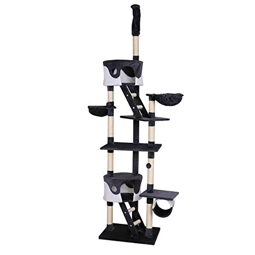 lionto Kratzbaum XXL für Katzen, 230-250 cm - Aktivitätskratzbaum für große und kleine Katzen mit 2 Höhlen, 2 Liegemulden und viel Sisal für optimale Krallenpflege. Höhenverstellbar mit Deckenspanner für maximale Stabilität und Spielspaß.