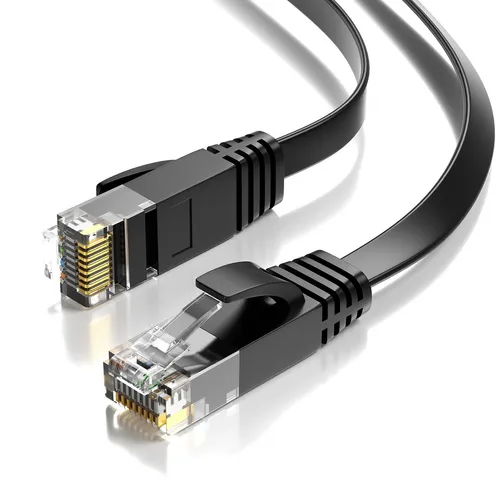 CAT 6 Flach Patchkabel - Schwarz - 50m - Videokabel & -stecker, flexibles flaches Design, ideal für eine einfache Verlegung unter Teppichen oder entlang von Wänden.
