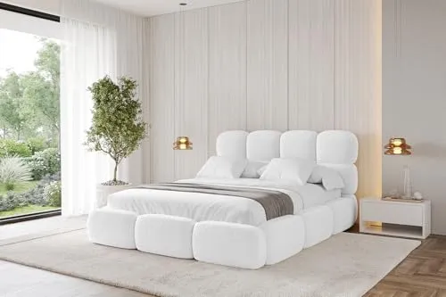 ALTDECOR Polsterbett mit Bettkasten und Lattenrost, Bett mit Kopfteil, Boxbett ohne Matratze, Doppelbett mit Stauraum - NOMA 140x200 Weiß