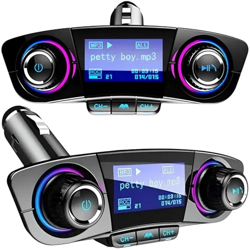 Retoo Bluetooth Adapter Auto - FM Transmitter mit Freisprecheinrichtung - FM-Transmitter für das Auto mit dualem Mikrofon und Geräuschunterdrückung für sichere Telefonate. Ausgestattet mit Quick Charge 3.0 für schnelles Laden und Bluetooth 5.0 für einfache Verbindung.