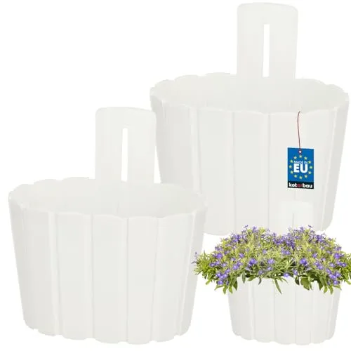 KOTARBAU® 2er Set Blumenkasten Balkon - Wandampel - Blumentopf - 20x14cm H: 13cm Weiß - Wandampel für Pflanzen - Wandblumentopf - Hängende Blumentöpfe - Hängetopf - Kunststoff