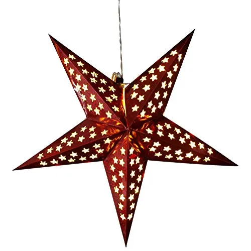 GEK Weihnachtsdeko Beleuchteter Papierstern 60cm rot, mit 10 LED batteriebetrieben mit Timerfunktion