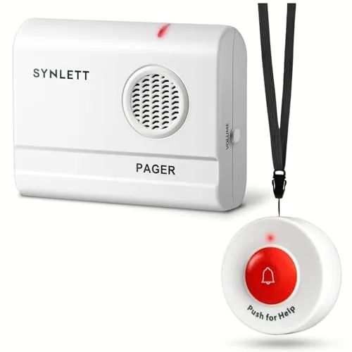 SYNLETT Pflege Pager mit 1 Rufknopf Notrufsystem für Senioren Patienten und häusliche Pflege Einfach Hilfe rufen zu Hause