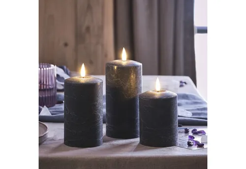 Lights4fun TruGlow® LED-Kerzen Trio aus Echtwachs in grau von Lights4fun