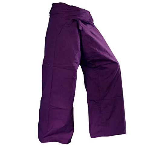 PANASIAM Fisherman Pants Unicolor, Purple, L - Wanderhosen aus 100% Baumwolle, super bequem mit praktischer Wickeltechnik - ideal für Yoga, Meditation und als bequeme Umstandshose.