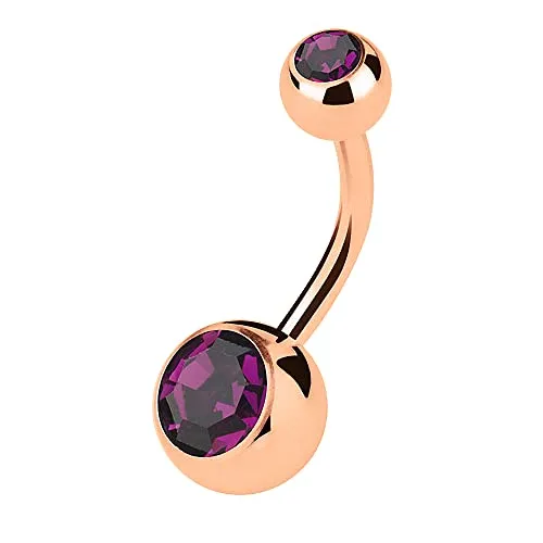 Piercingfaktor Bauchnabelpiercing Chirurgenstahl Bauch Bauchnabel Piercing Stecker Anhänger Rosegold Vergoldet mit Kristall 2 Kugeln Gold Rose Violett