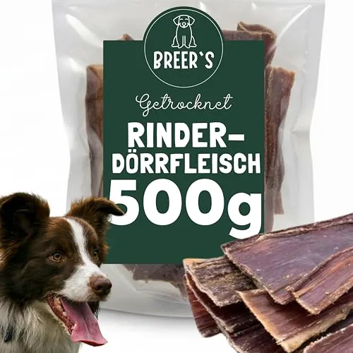 BREERs Rinderdörrfleisch getrocknet 30cm Trockenfleisch für Hunde 500g Kauartikel für große & kleine Hunde Hundesnack Kausnack Rinderschlund