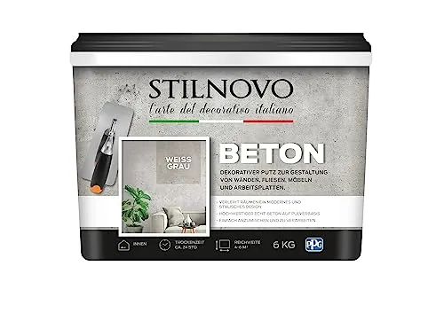 STILNOVO Beton - 6 kg Weissgrau Pulverspachtel - Farben & Lacke: Hochwertiger Pulverspachtel für moderne Sichtbeton-Optik, extrem widerstandsfähig und wasserabweisend. Ideal für kreative Wandgestaltungen im Innenbereich.