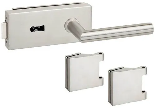 Glastürbeschlag Set Office/Studio BB Glastürschloß + Bänder + Drücker Edelstahl