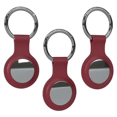 EAZY CASE - 3er Set Schlüsselanhänger für AirTag Anhänger Hülle Silikon Bordeaux Rot AirTags Schutzhülle Air Tracker Schlüsselanhänger mit Schlüsselring Air Tag Anhänger für Hund, Katze, Kinder