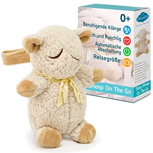 Cloudb Beruhigende Klangmaschine mit Weißem Rauschen, 4 Geräusche & 4 Schlaflieder, Automatische Abschaltung, Kuscheliges Plüschtier für Baby | Sleep Sheep