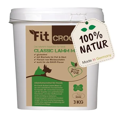 cdVet Fit-Crock Hundefutter trocken Classic Lamm Maxi 3 kg - Glutenfreies Trockenfutter für Hunde aller Altersklassen. Mit hochwertigen Zutaten und optimaler Nährstoffversorgung. Ideal für eine magenschonende Fütterung und zur Unterstützung der Zahngesundheit.