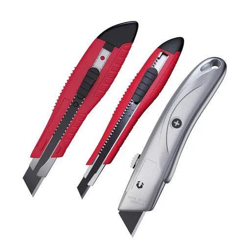 3er Cutter Messer Set | 1×Aluminium & 2×Kunststoffmesser mit 30 Ersatzklingen