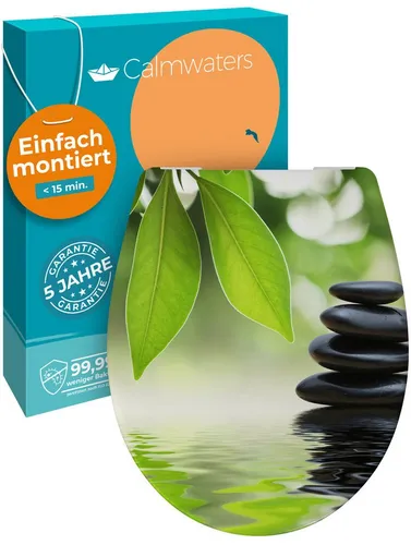 Calmwaters WC-Sitz Motiv Wellness mit Absenkautomatik - Toilettendeckel mit antibakteriellem Urea-Duroplast, 99,99% Bakterienreduktion, leicht montierbar und bis 250 kg belastbar – ideal für hygienische Badezimmer.