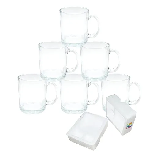 MR.R 11oz Sublimation Blanks Glass Clear Transparente Tasse, Kaffeetassen mit Griff für die Übertragung von Wärme-Thermobeschichtungen, 6er-Set