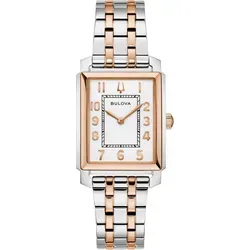 Bulova 98L328 Armbanduhr für Damen - Elegante Quarz-Uhr - Armbanduhren für Damen, bicolor Edelstahl mit Kristallglas, elegante rechteckige Form und wasserdicht bis 3 ATM, ideal für jeden Anlass.