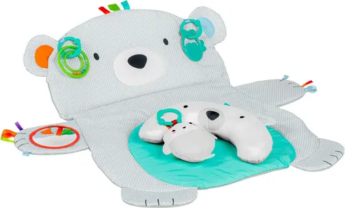 Bright Starts Greifspielzeug Tummy Time Prop & PlayTM grau - Spielbogen für Babys mit sicherem Spiegel und bunten Spielzeugen, fördert die Bauchlage und das Tasten; ideal für Komfort und Unterstützung ab Geburt.