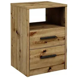 Matkam Möbel Nachttisch, Eiche Artisan - Eleganter Nachttisch mit zwei Schubladen und offener Ablage, ideal für kleine Schlafzimmer. Robuste, pflegeleichte Oberfläche und viel Stauraum für Ihre Schlafutensilien.
