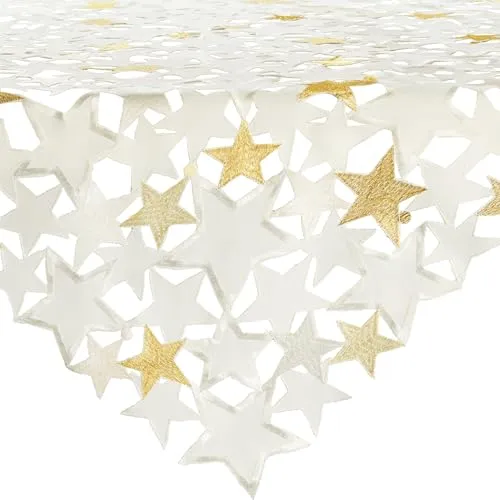 REDBEST Mitteldecke Sterne mit Durchbruchstickerei 85x85 cm - Tischdecken für festliche Anlässe, mit filigraner Metallgarnstickerei und pflegeleichter, beständiger Qualität – ein echter Blickfang für Ihren Tisch!