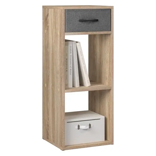 WOLTU Bücherregal mit 3 Ebenen, Standregal mit 1 Stoffschublade 2 Würfeln, offenes Regal, Aufbewahrungsregal klein, für Wohnzimmer Schlafzimmer Kinderzimmer, 32,4x80x30 cm, Helle Eiche, SK055hei