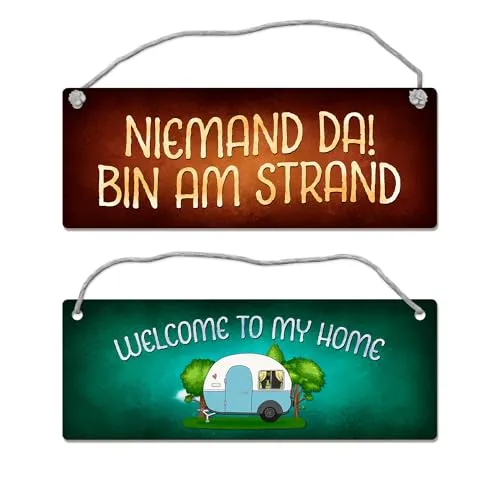 Welcome to my home oder bin am Strand Wendeschild mit Kordel Camping Wohnmobil