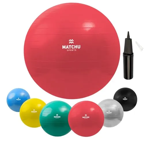 Matchu Sports | Fitnessball | Gymnastikball | Fitness Ball | Sitzball | Schwangerschaftsball | Inklusive Pumpe | Rot | Durchmesser 55CM