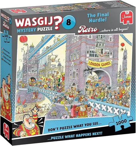 Wasgij Mystery Retro 8: Die letzte Hürde 1000 Teile Puzzle - Puzzle für Erwachsene, bietet eine spannende Herausforderung mit einem einzigartigen Comic-Motiv und ist ideal für kreative Köpfe ab 14 Jahren.