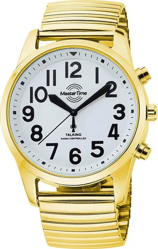 Master Time Funk Quarz Sprechende Herren Uhr mit Metall Armband MTGA-10941-12Z - Armbanduhren für Herren mit präziser Funktechnologie für automatische Zeiteinstellung und Sprachansage der Uhrzeit – ideal für Sehbehinderte.