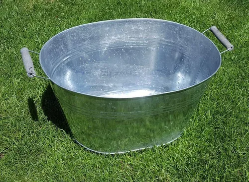 LB H&F Zinkwanne groß oval Zinkschale 46 cm Gartendeko auch als Miniteich Pflanztopf Zinkbottich Blumentopf Pflanzschale 30 Liter(B)