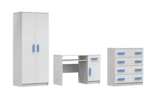Deine Möbel 24 Jugendzimmer-Set INGE V in Weiß/Grau/Eiche Sonoma, 3-teilig - Stilvolles Jugendzimmer-Set INGE V: Bestehend aus Kleiderschrank, Schreibtisch und Kommode, bietet es optimale Funktionalität und viel Stauraum. Farbliche Akzente durch Holzgriffe in sechs Farben ermöglichen individuelle Gestaltung.