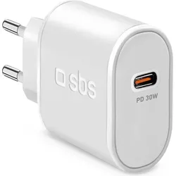 SBS Ladegerät USB-C 30 W Power Delivery - Netzteile für Handys, ultra-schnelles Aufladen für Smartphones und Tablets in nur 30 bzw. 60 Minuten, ideal für Reisen dank europäischem Stecker und kompakter Größe.