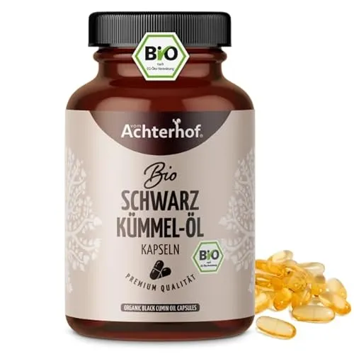 Bio Schwarzkümmel-Öl Kapseln 220 Stück | 1000mg pro Tagesdosis - Omega Öle mit 100% naturbelassenem, kaltgepresstem Schwarzkümmelöl, reich an Linolsäure und ideal für vegane Ernährung.
